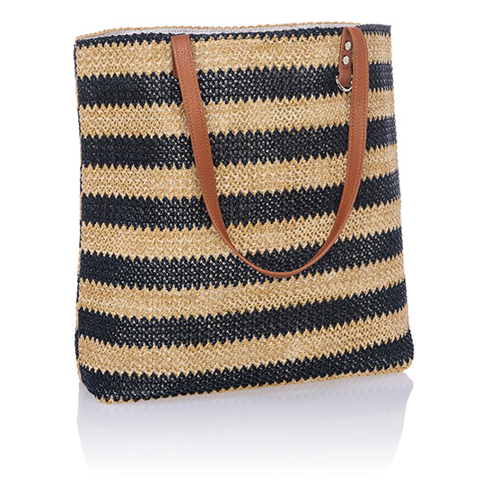 Around Town Tote - Navy Striped Straw