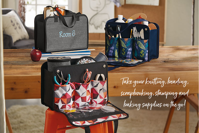 Take your knitting, beading, scrapbooking, stamping and baking supplies on the go!